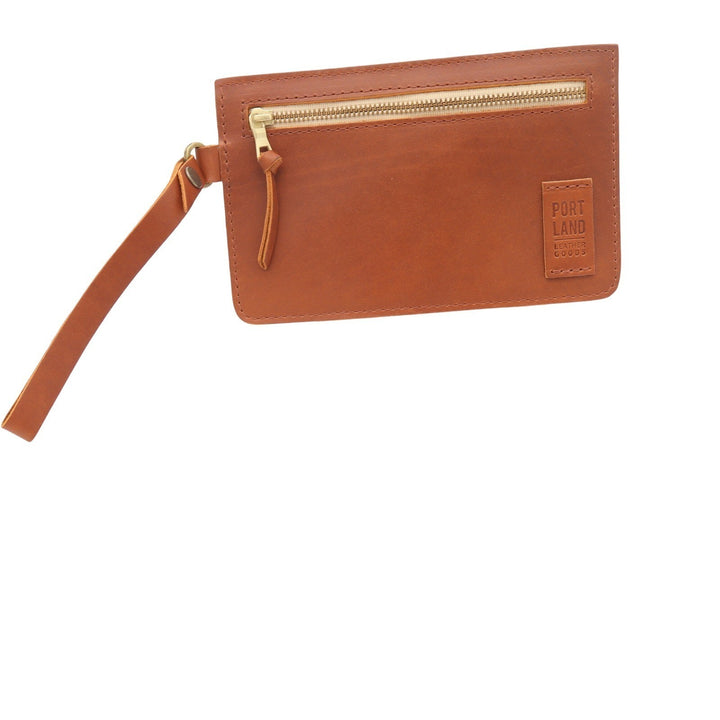 Portland Leather Goods Saddle Tan Leather Zippered Wristlet Pouch