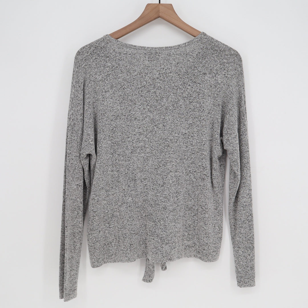 Paper Crane Womens Gray Marled Tie Front V-Neck Button Cardigan Sweater Size S