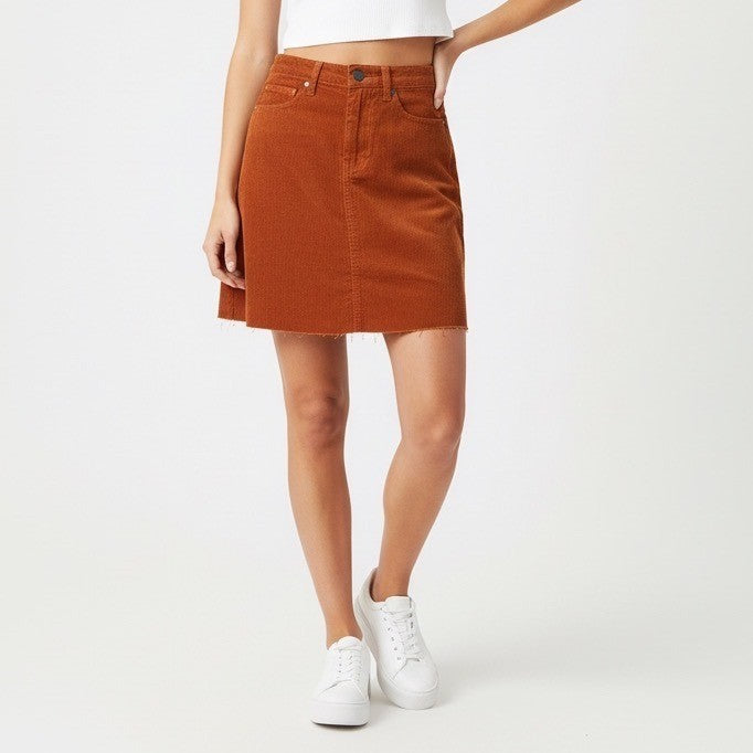 Blanknyc Mini Skirt Womens 27 Rust Brown Cotton Corduroy Zip Fly Outdoor Wear