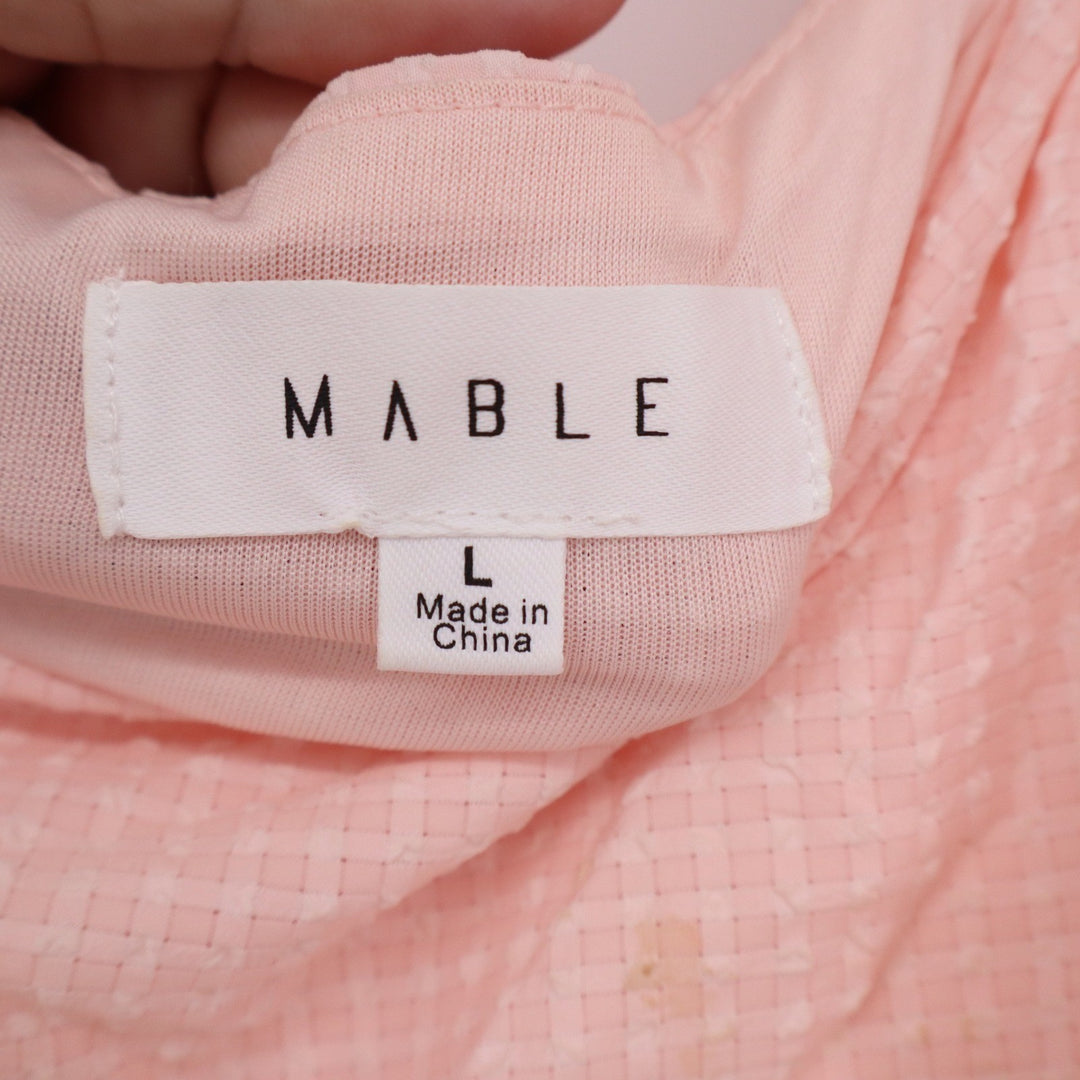 Mable Pink Textured Puff Sleeve Babydoll Mini Dress Square Neck Tie Back L
