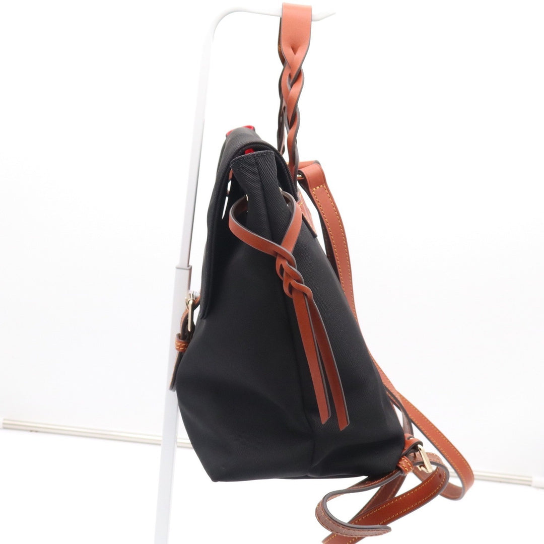 Dooney & Bourke Black Nylon Leather Trim Backpack Braided Handle Duck Logo Tag