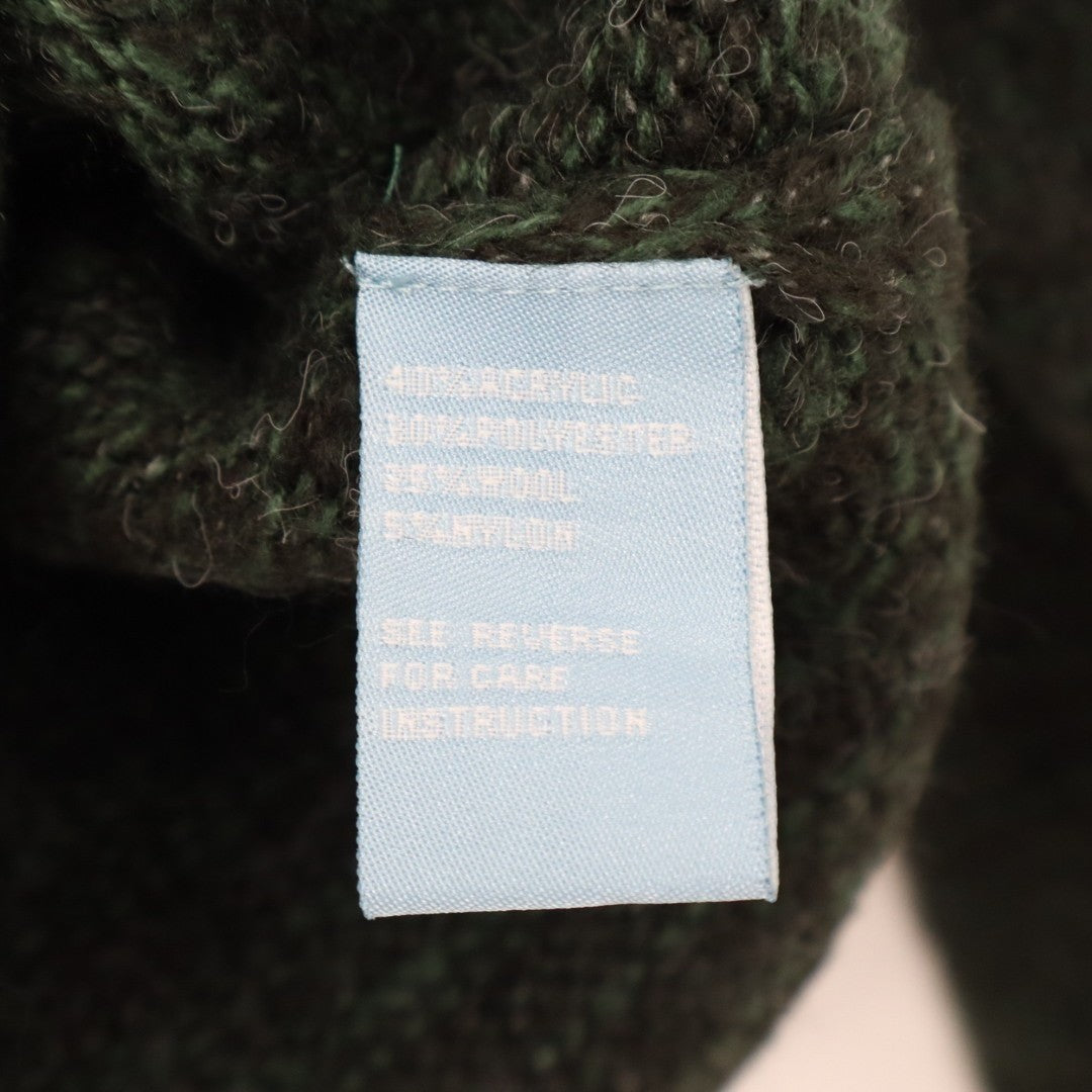 Michelle Nicole Sweater Womens Large Green Knitted Faux Fur Pom Pom Crew Neck
