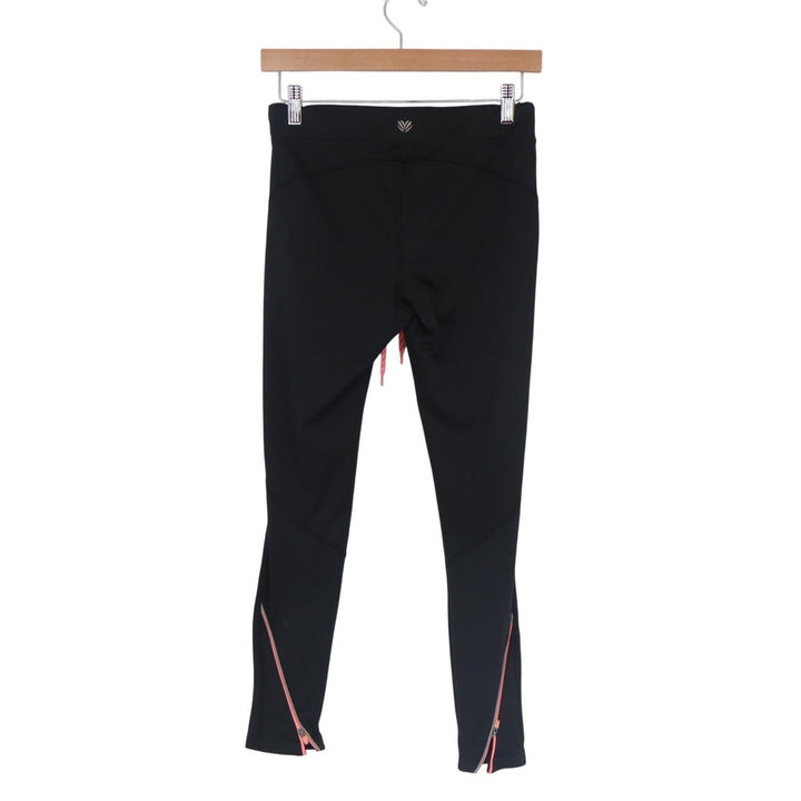 Forever 21 Active Womens Black Leggings Coral Drawstring Zipper Ankle Size S
