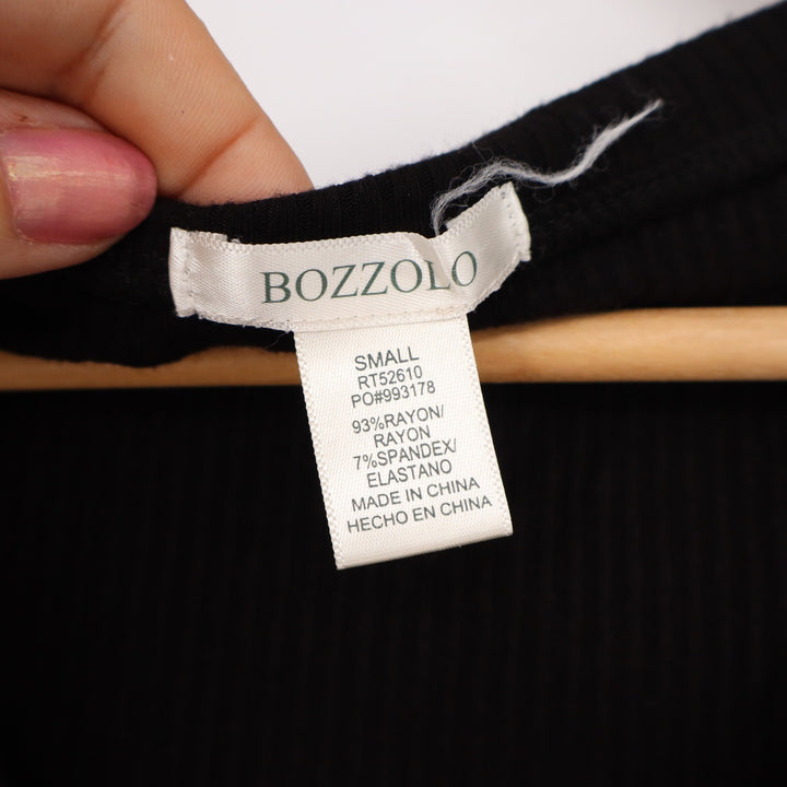 Bozzolo Crop Top Womens Small Black Ribbed V-Neck Excellent
