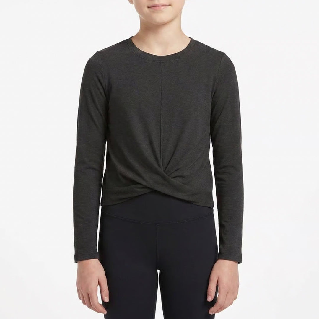 DSG Girls LS Twist Front Tee Pure Black Heather XS 6-7 Long Sleeve