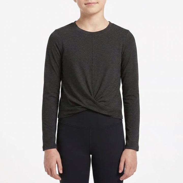 DSG Girls LS Twist Front Tee Pure Black Heather XS 6-7 Long Sleeve