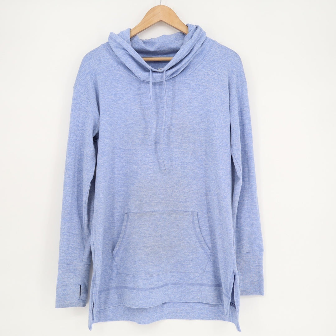 Aerie Just Add Leggings Tunic Top Womens Large Blue Space Dye Stretch Cowl Neck