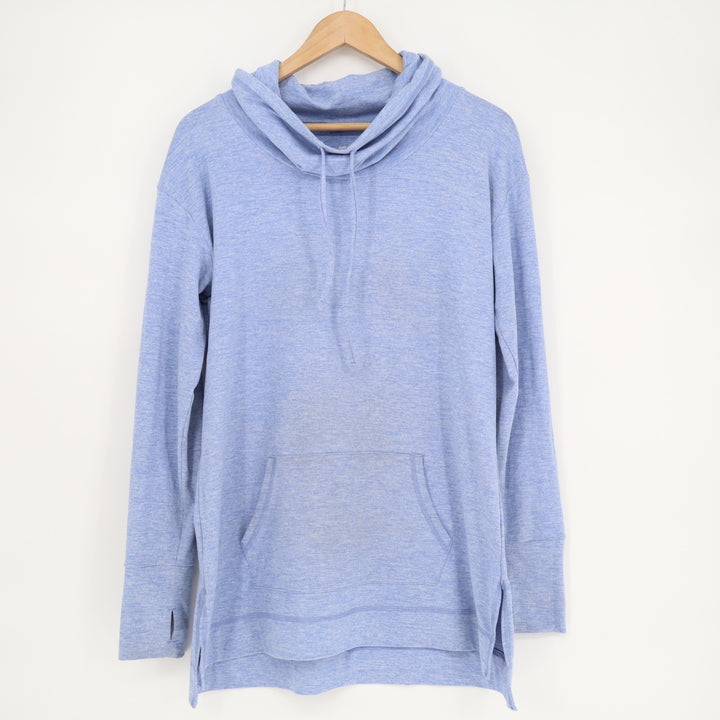 Aerie Just Add Leggings Tunic Top Womens Large Blue Space Dye Stretch Cowl Neck