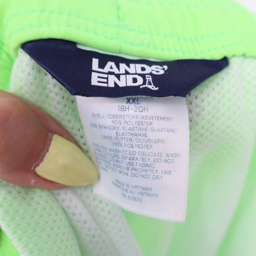 Lands' End Mens XXL Swim Trunks Neon Lime Green Board Shorts 8 Inch Inseam