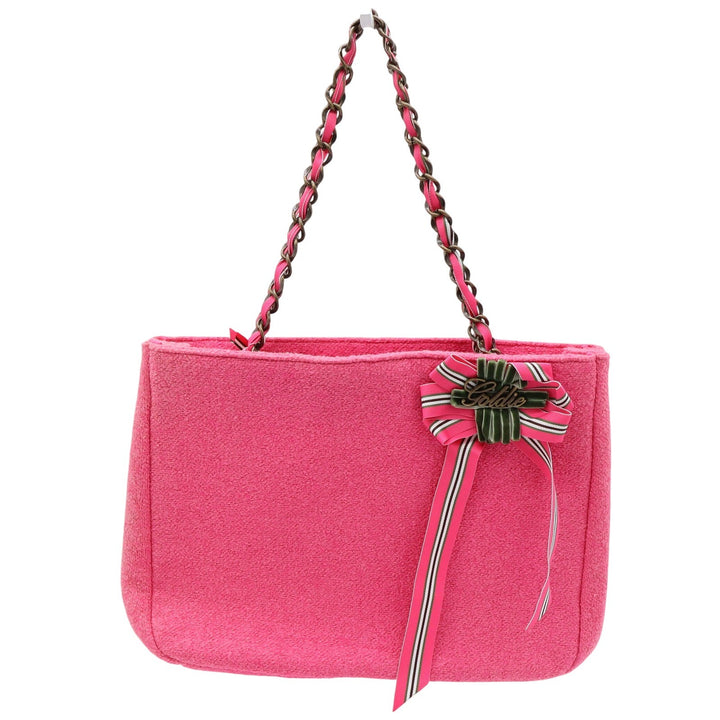 Bath & Body Works Goldie Pink Boucle Tote Bag Limited Edition Chain Strap Bow