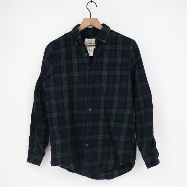 St Johns Bay Mens Plaid Flannel Long Sleeve Button Down Shirt Size S Green Navy