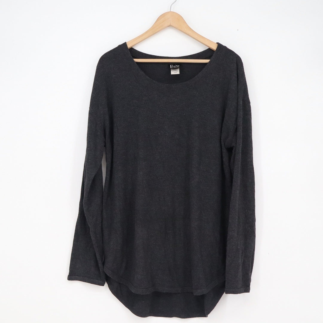 Felina Womens Long Sleeve Scoop Neck High Low Top Charcoal Gray XL