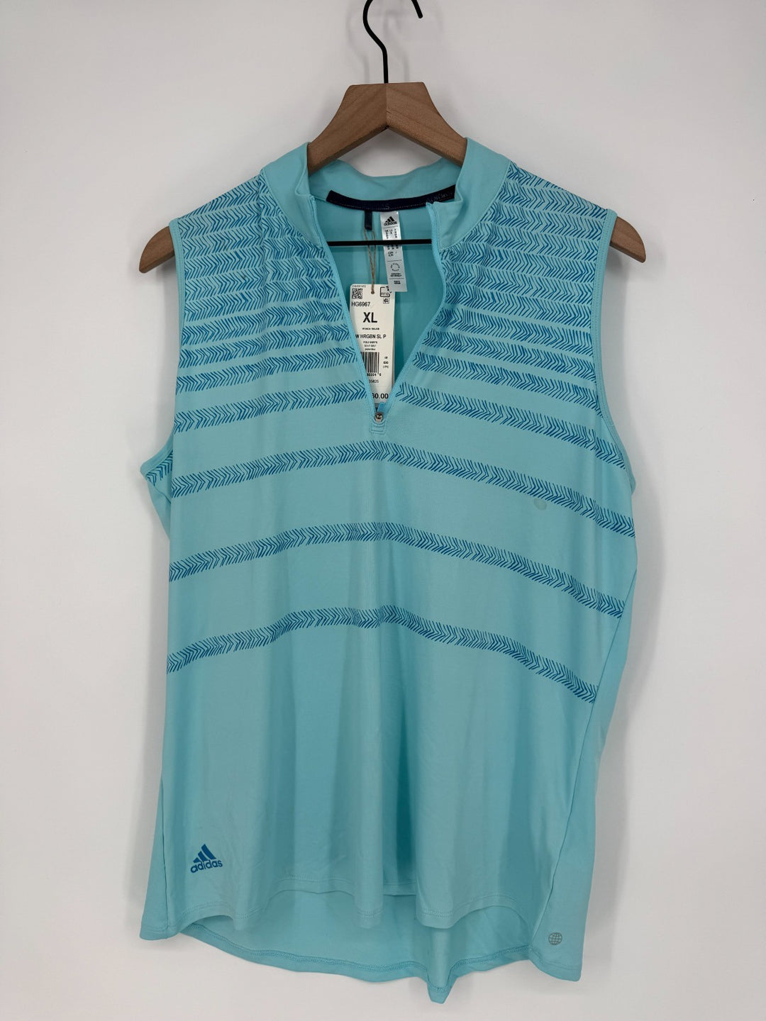 Adidas Polo Shirt Women XL Pulse Blue Herringbone Striped Sleeveless Quarter Zip