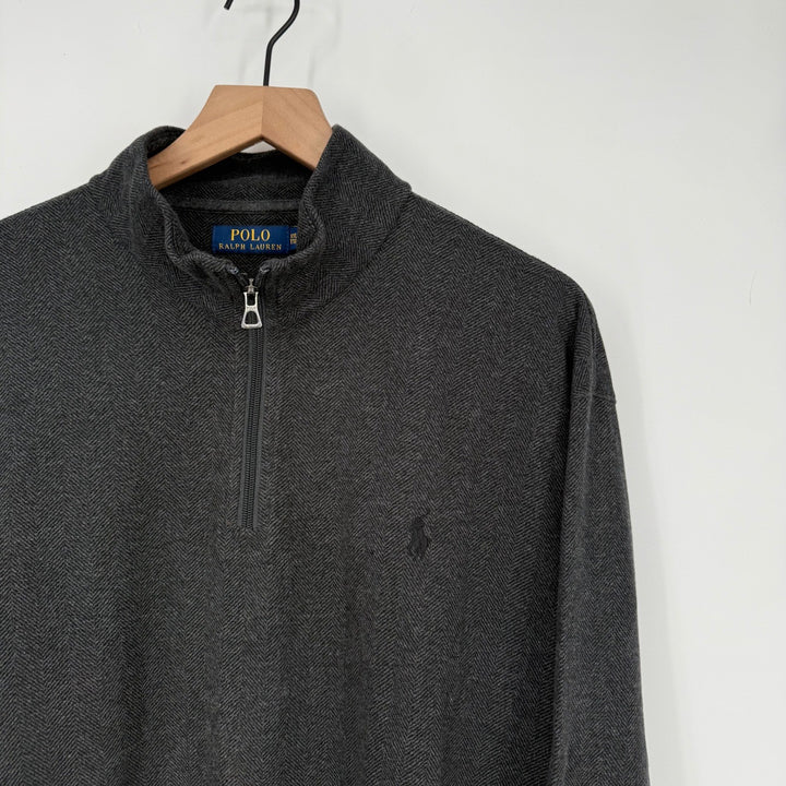 Polo Ralph Lauren Charcoal Heather Gray Herringbone 1/4 Zip Pullover Sweater