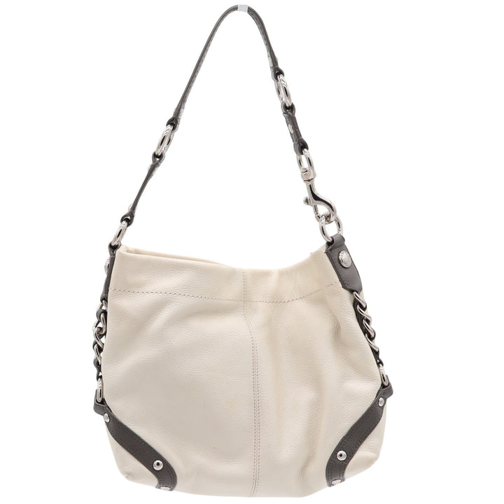 Coach Shoulder Bag Women's Hobo Cream Grey Pebbled Leather Studded Good