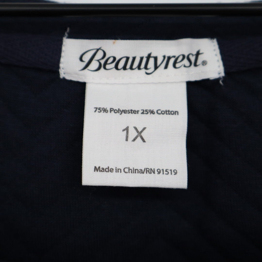 Beautyrest Sweatshirt Womens 1X Navy Round Neck Kangaroo Pocket Long Sleeve