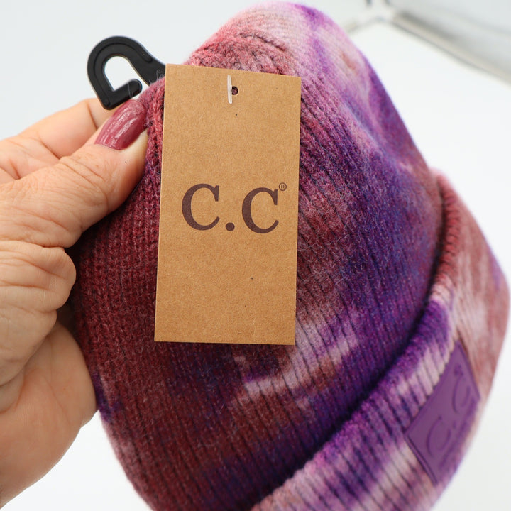 C.C Beanie Womens OS Iris Wild Ginger Tie Dye Ribbed Knit New