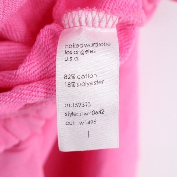 Naked Wardrobe Pink Cropped Hoodie Large Relaxed Fit Elastic Hem