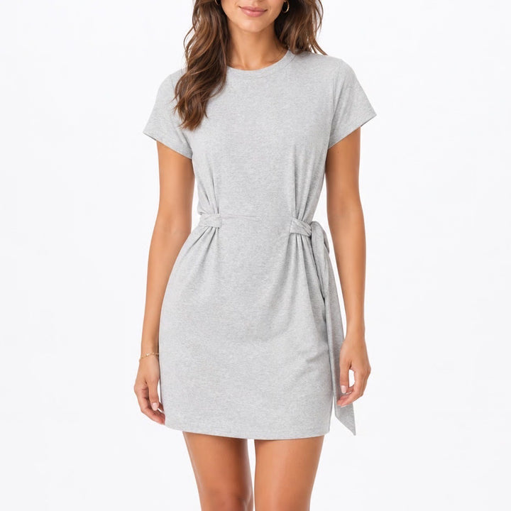 Vince Heather Grey Cotton Side Tie T-Shirt Dress XXS Short Sleeve Crew Neck