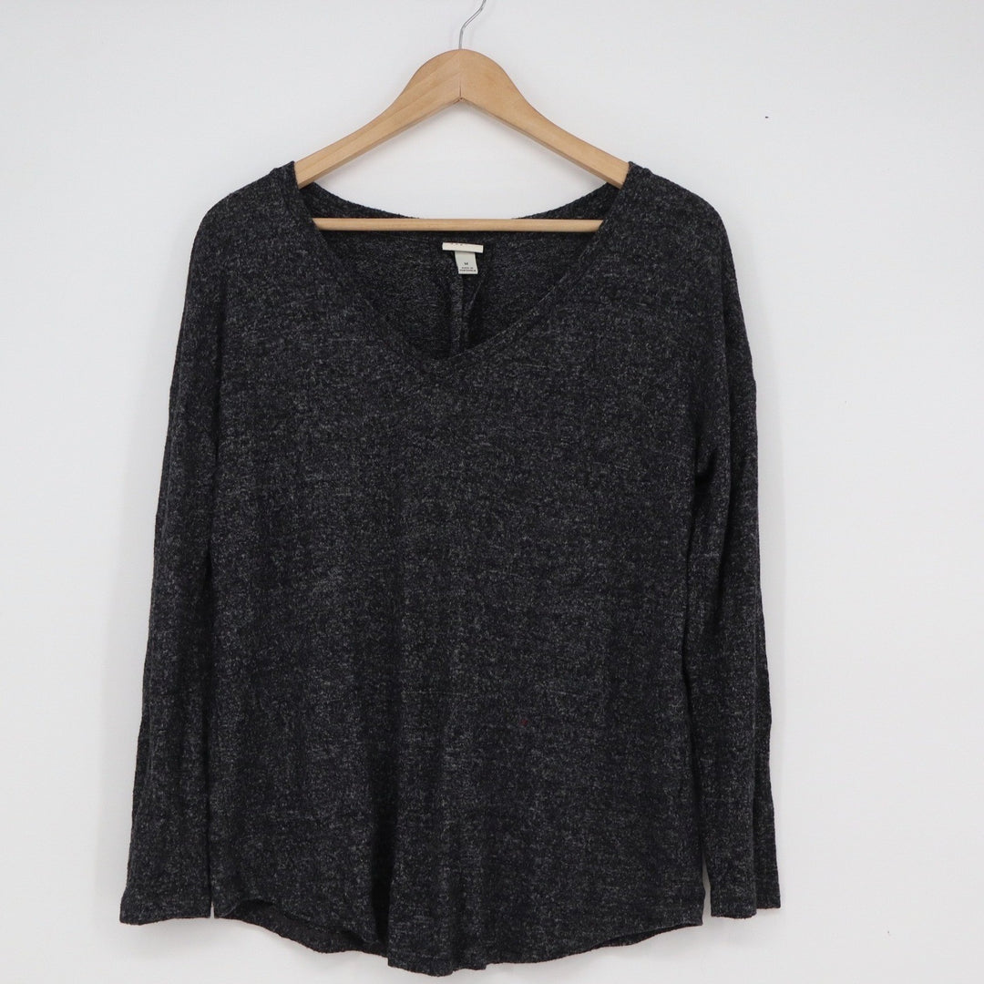 A New Day Womens Charcoal Gray Marled V-Neck Long Sleeve Top Size M