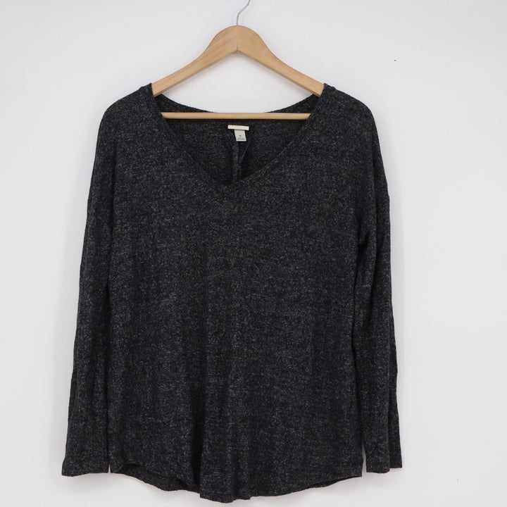 A New Day Womens Charcoal Gray Marled V-Neck Long Sleeve Top Size M