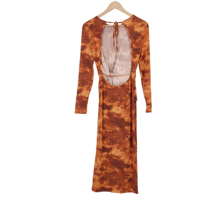 ASOS DESIGN Rust Orange Tie Dye Twist Front Open Back Midi Dress Size 8
