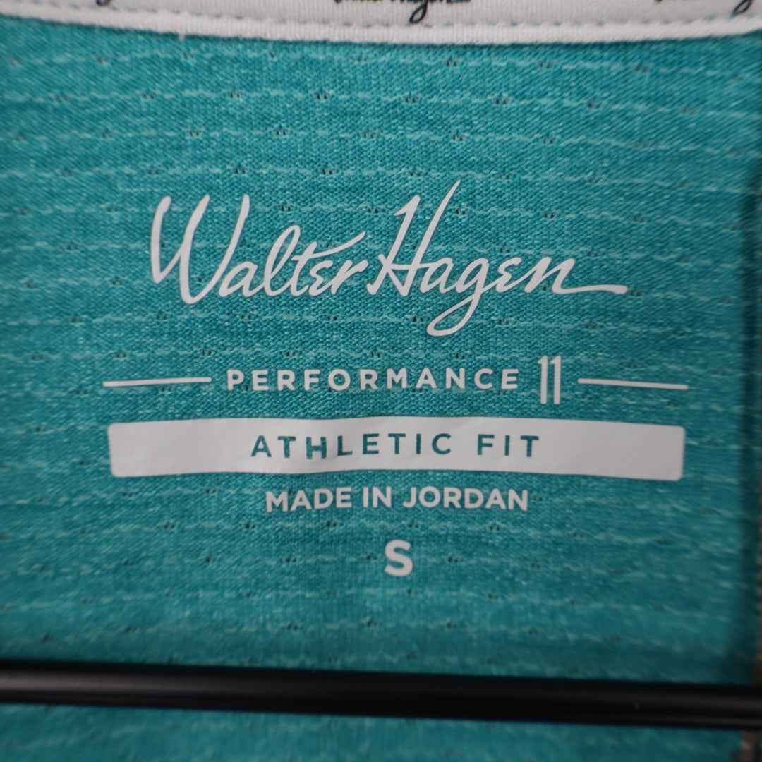 Walter Hagen Mens P11 Birdseye Athletic Fit Golf Polo Dark Aqua Blue Heather S