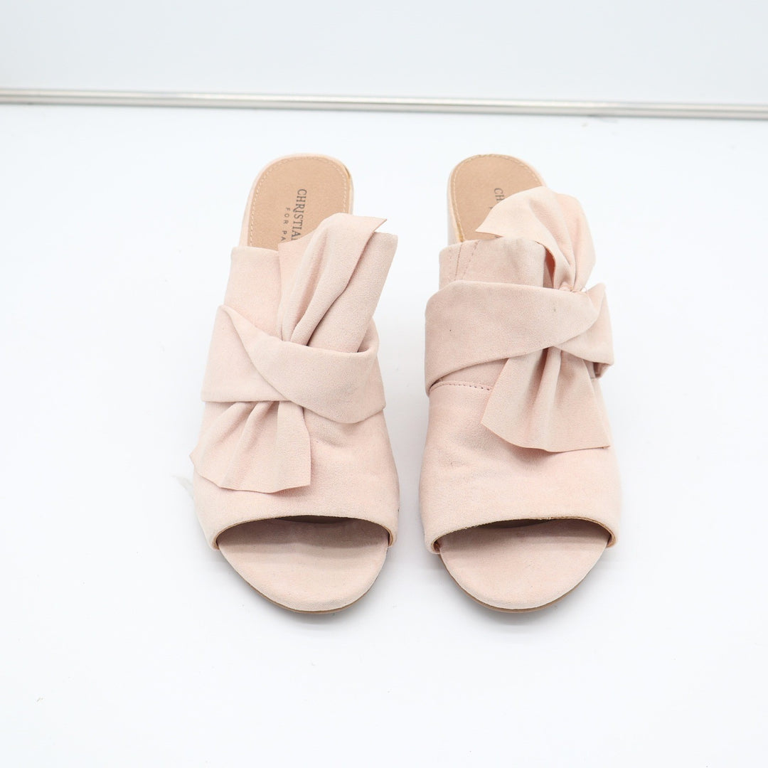 Christian Siriano for Payless Blush Pink Bow Block Heel Mules Sandals Womens 8.5