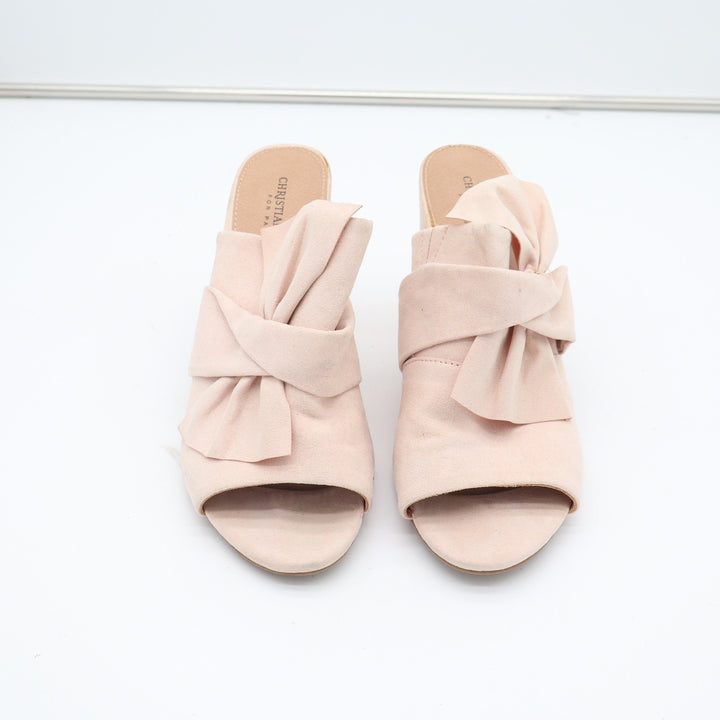 Christian Siriano for Payless Blush Pink Bow Block Heel Mules Sandals Womens 8.5