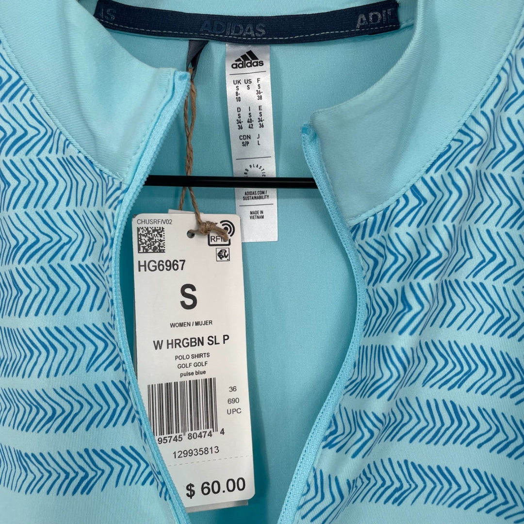 Adidas Womens Golf Shirt Sz S Light Blue Sleeveless Quarter Zip Athletic Polo