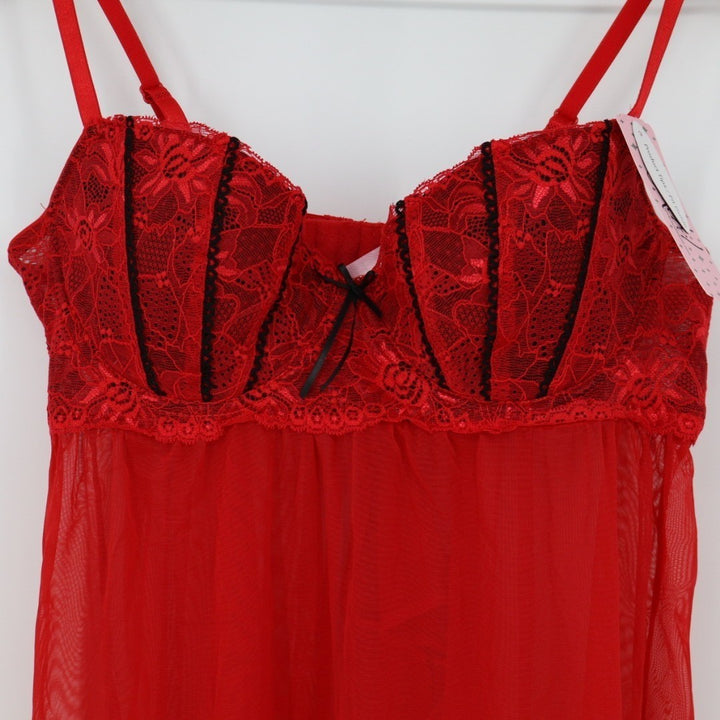 Jezebel Felina Wish Babydoll Lingerie Womens Large Red Sheer Adjustable Strap