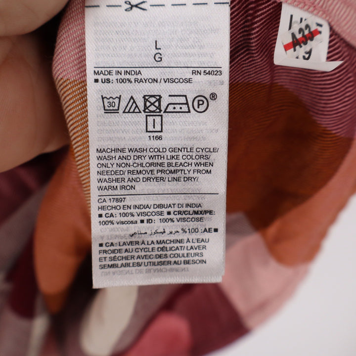 Old Navy Womens Large Plaid Shirt Dress Pink Orange Burgundy Rayon Long Sleeve
