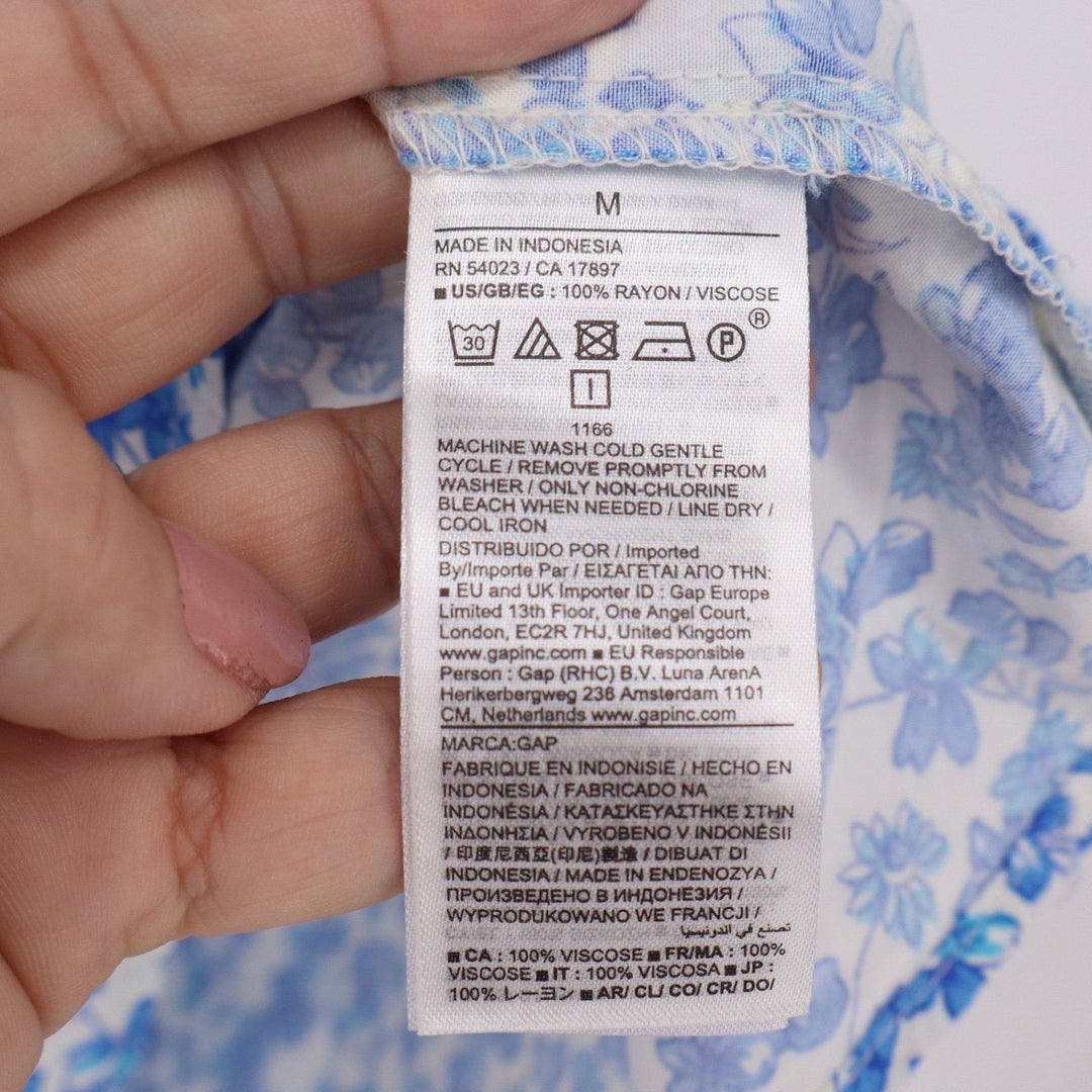 Gap Womens Blue White Floral V-Neck Tiered Mini Dress Size M Rayon Pockets