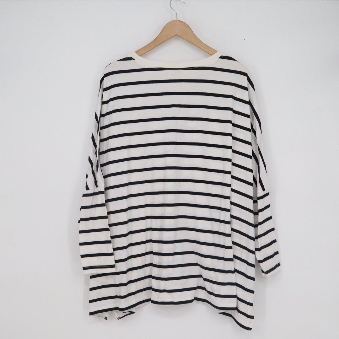 Shein Curve Womens 2XL Striped Long Sleeve Top Black White Oversized