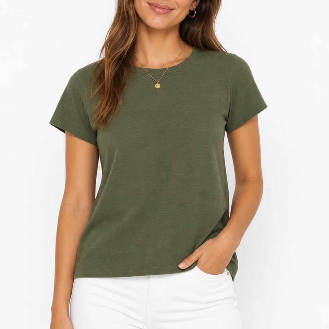 Time And Tru T-Shirt Women L(12-14) Forest Green Space Dye Short Sleeve Pullover