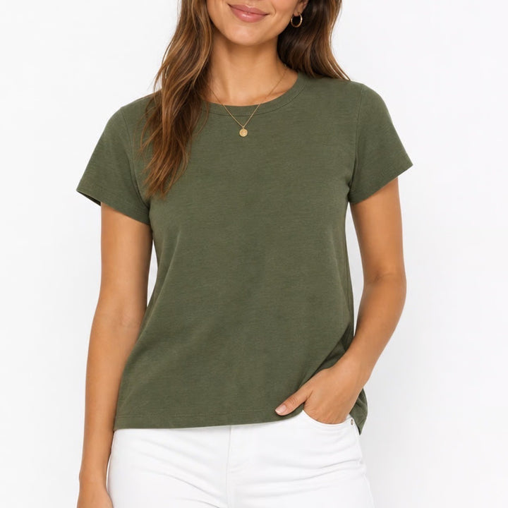 Time And Tru T-Shirt Women L(12-14) Forest Green Space Dye Short Sleeve Pullover