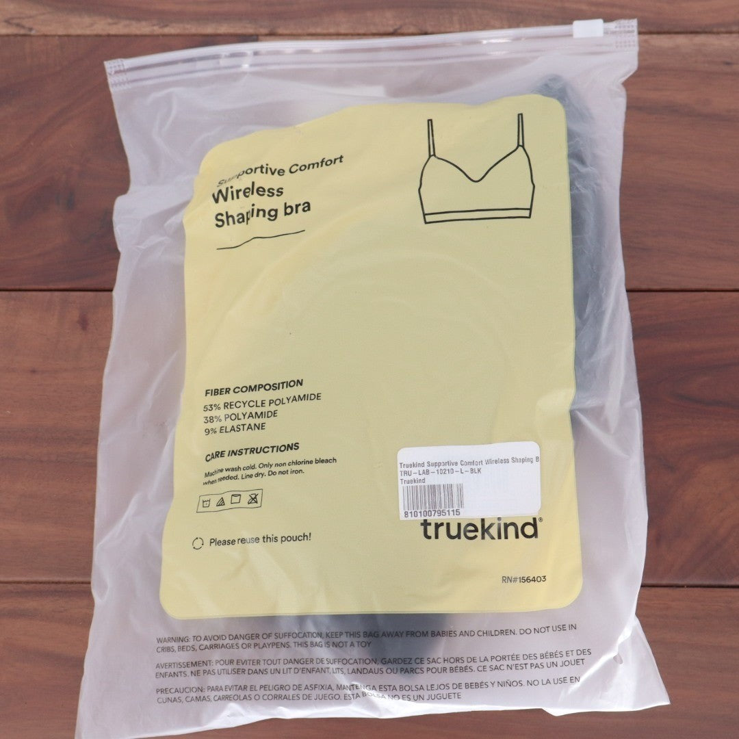 Truekind Supportive Comfort Wireless Shaping Bra Large Black Stretch Seamless