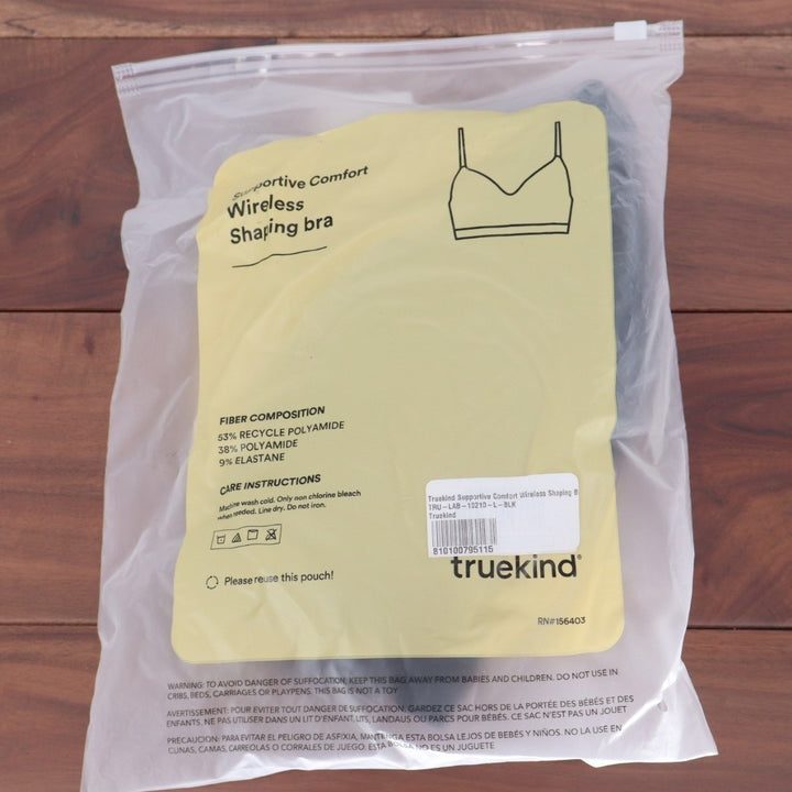 Truekind Supportive Comfort Wireless Shaping Bra Large Black Stretch Seamless