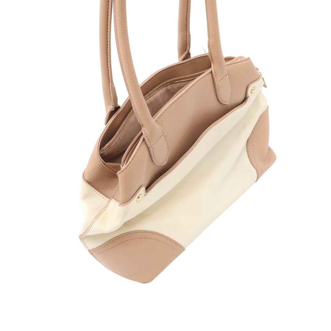 Bueno Two Tone Cream Tan Pebbled Faux Leather Shoulder Bag Gold Hardware