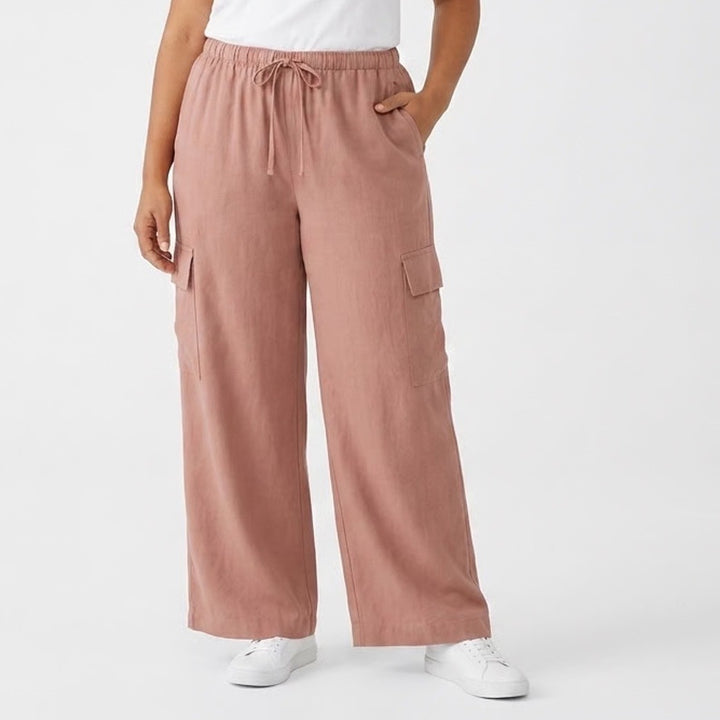 Old Navy Pants Women 2XL Brown Cargo Pockets High Rise Drawstring Waist Wide Leg