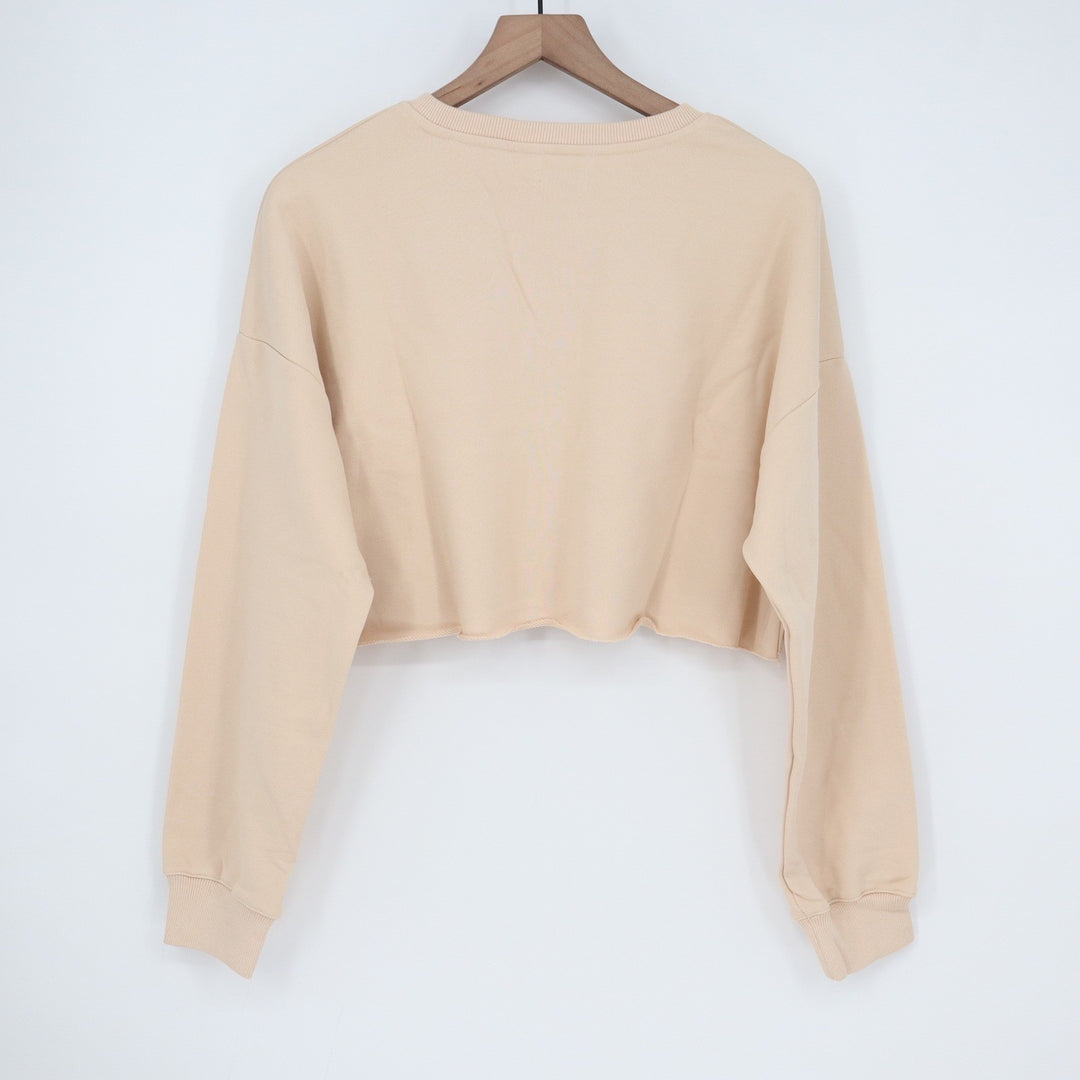 Naked Wardrobe Tan Beige Cropped Sweatshirt Raw Hem XL