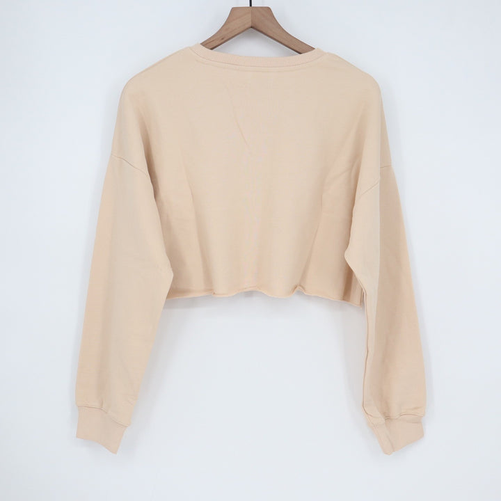 Naked Wardrobe Tan Beige Cropped Sweatshirt Raw Hem XL