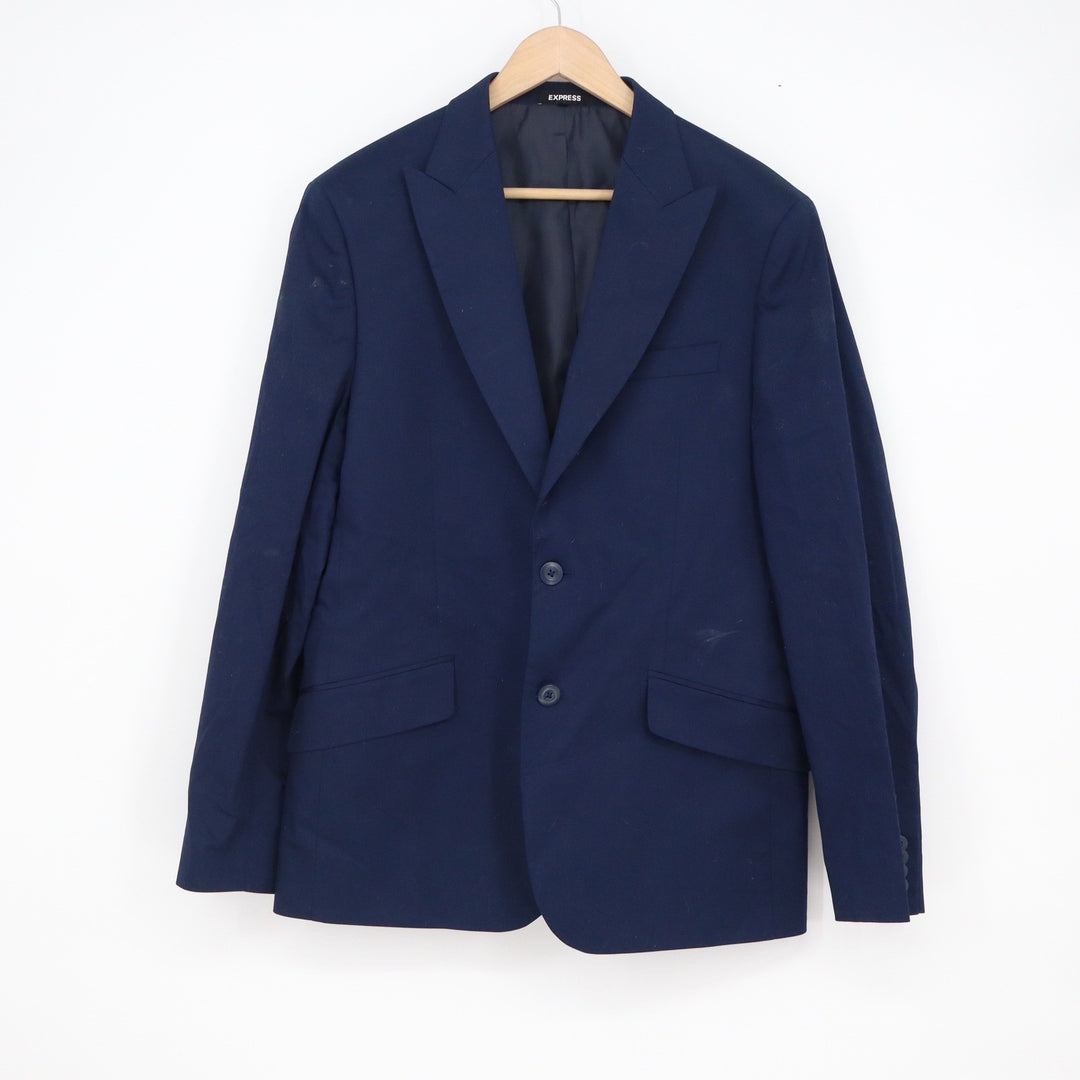 Express Mens Navy Blue Two-Button Tailored Blazer Jacket Size 40R Solid