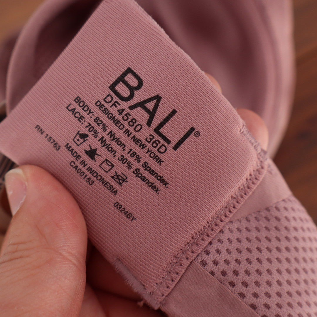 Bali One Smooth U Underwire Bra Dusty Rose Pink Lace DF4580 36D New with Marks