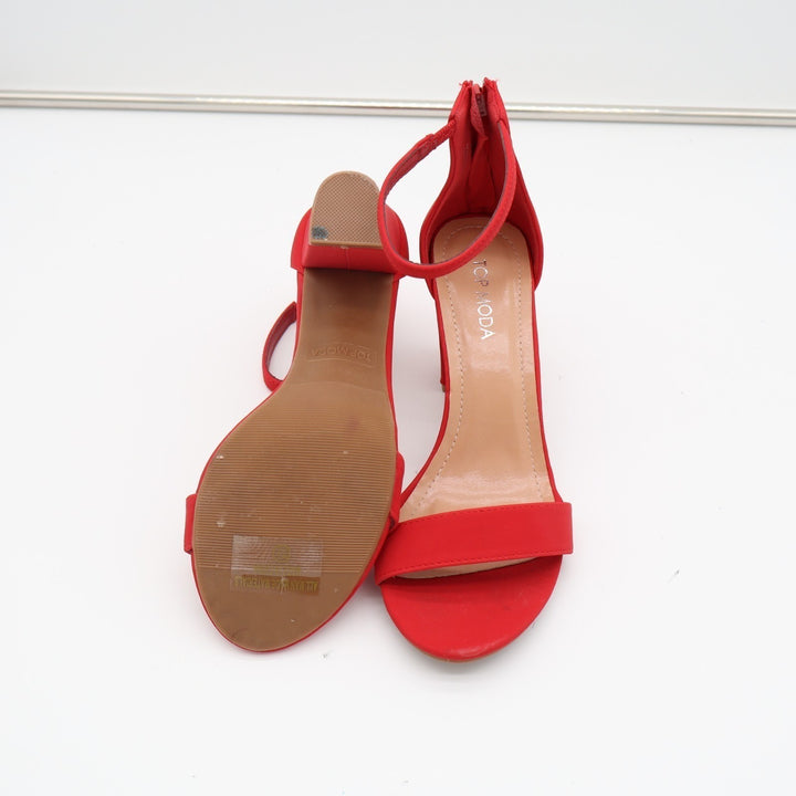 Top Moda Hannah-1 Fashion Womens 7.5 Red Ankle Strap Block High Heel Sandals