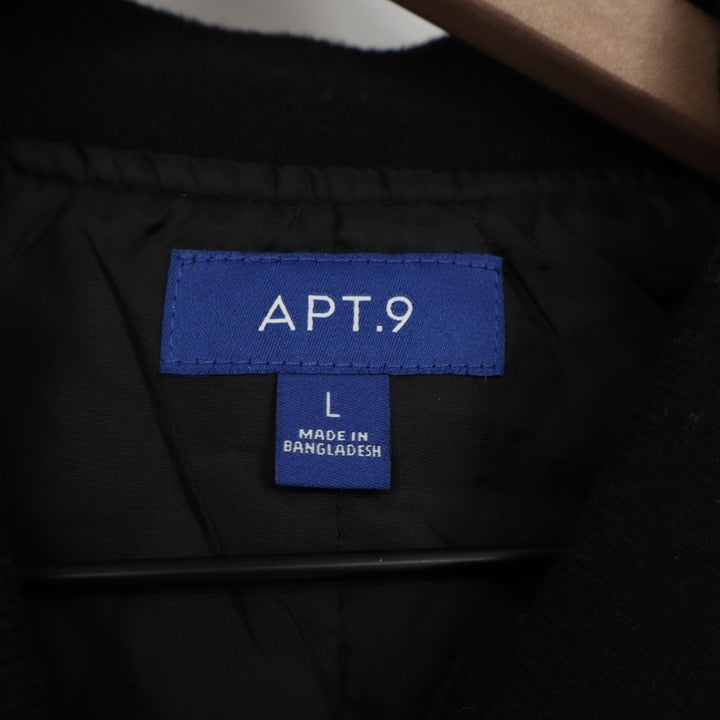 APT 9 Black Bomber Jacket Mens Size L Lightweight Zip Front Casual Outerwear