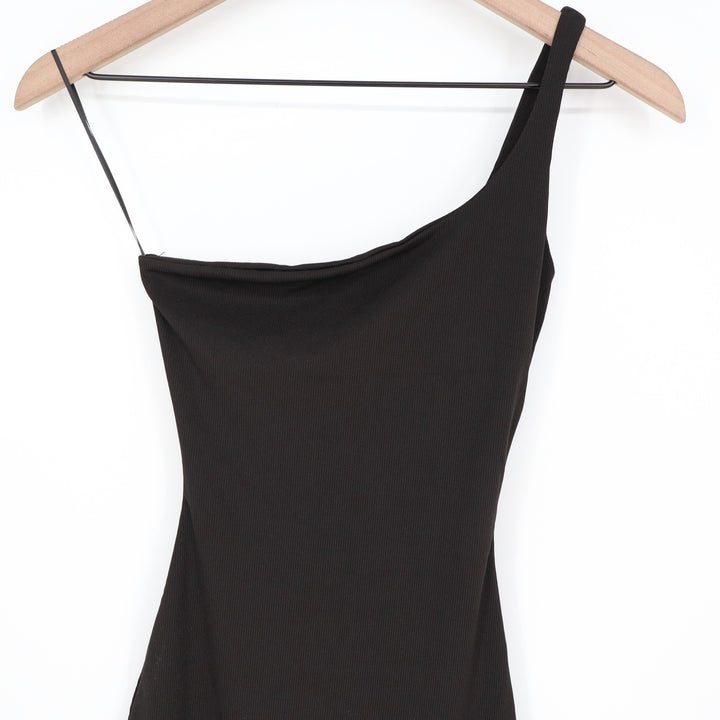 Naked Wardrobe Black One Shoulder Ribbed Mini Bodycon Dress Size M