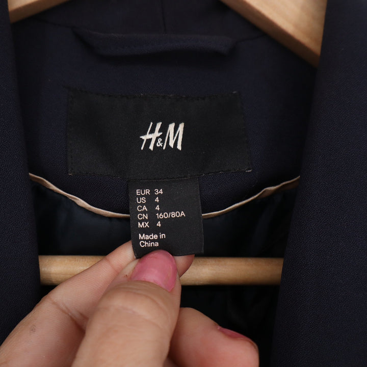H&M Blazer Womens 4 Open Front Navy Blue Shawl Collar Stretch Excellent
