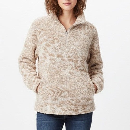 American Eagle Outfitters Sherpa Jacket Womens Beige Half Zip Kangaroo Pocket