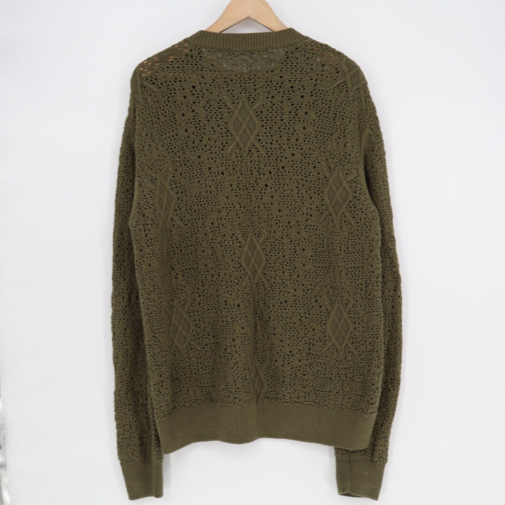 Daily Paper Mens Olive Green Diamond Open Knit Cotton Sweater Size M DVC 071